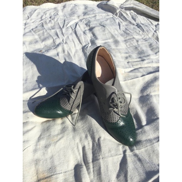 Dolce Nome Shoes - Dolce Nome 8 39 Oxford heels 20s academia gray green leather cottage selma
